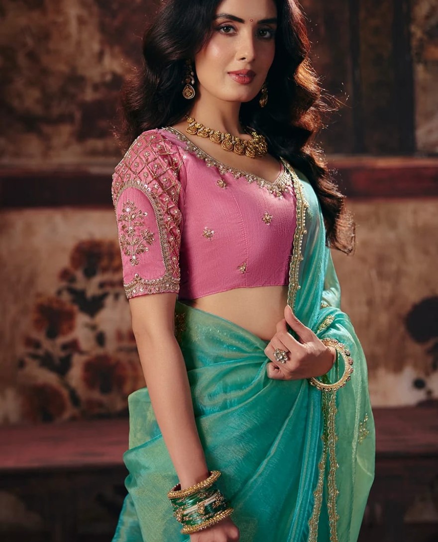 1013 - Sea Blue & Pink Designer Style Festive Wear Saree